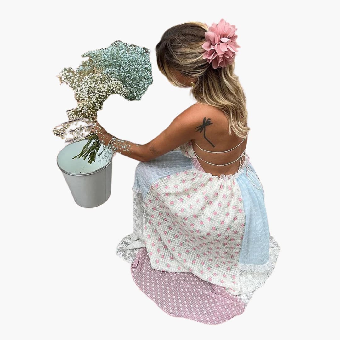 Patchwork Maxikleid - Damen Sommerkleid mit Spaghettiträgern - Image 6