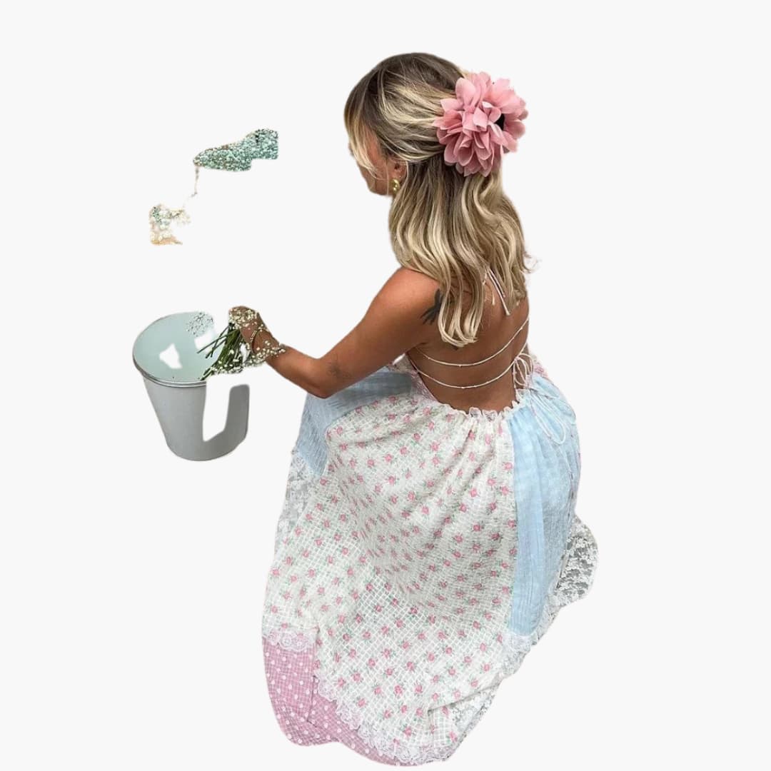 Patchwork Maxikleid - Damen Sommerkleid mit Spaghettiträgern - Image 7