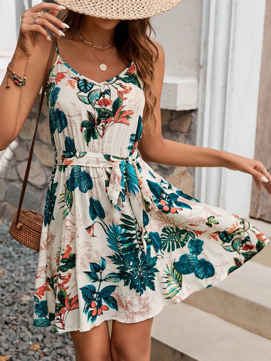 Patricia – Boho Cami Kleid Damen Tropenmuster Mit Gürtel - Image 4