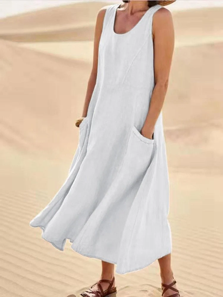 Paula – Ärmelloses locker fallendes Damen-Midikleid - Image 2