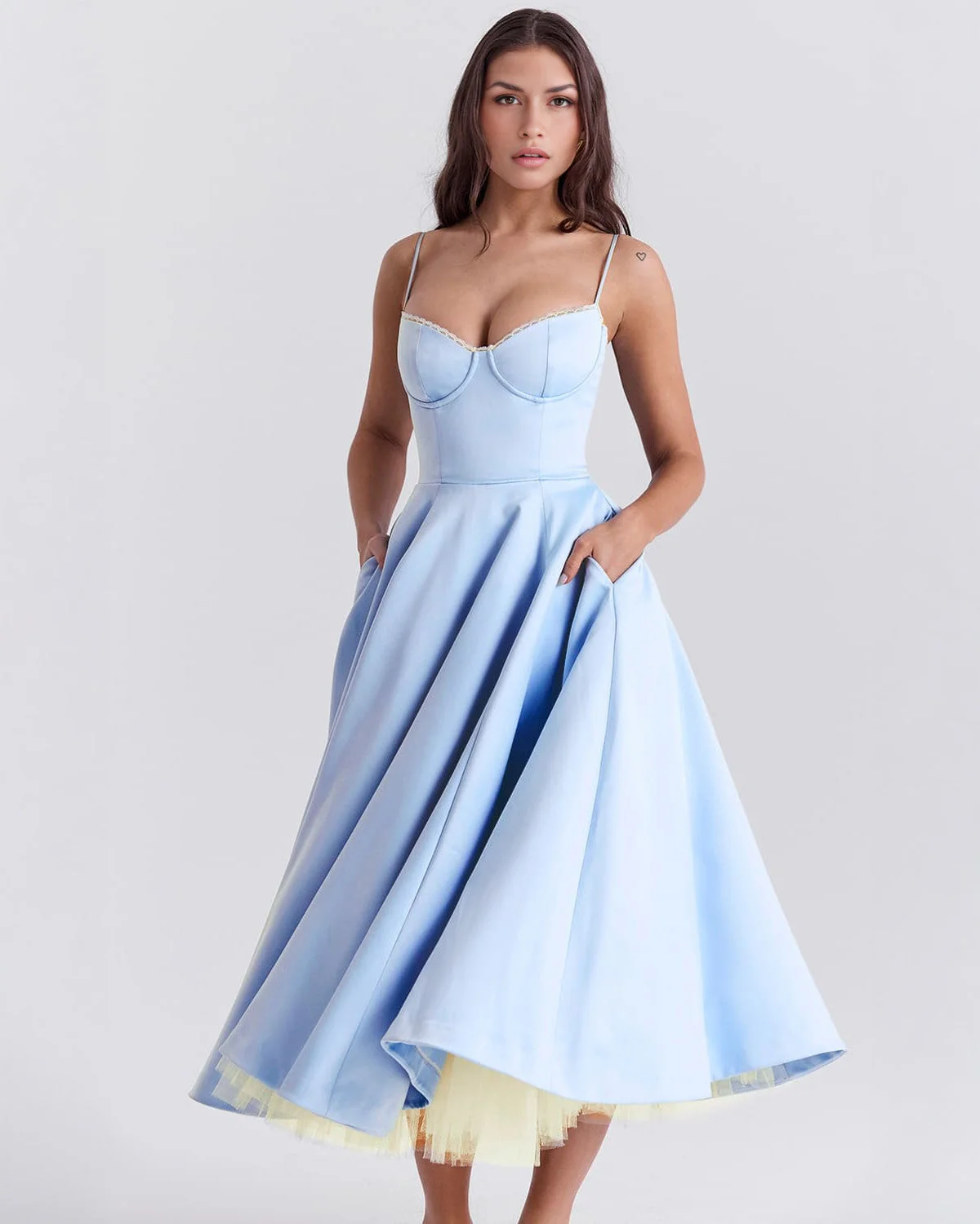 Paula | Duchesse-Satin Midikleid Mit Corsage - Image 11