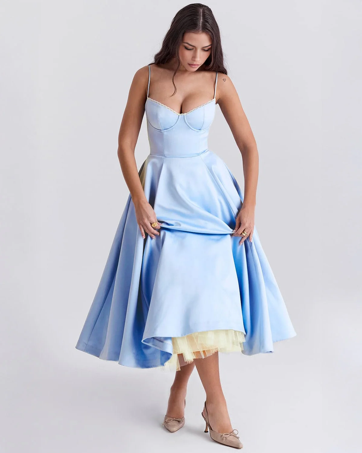 Paula | Duchesse-Satin Midikleid Mit Corsage - Image 12