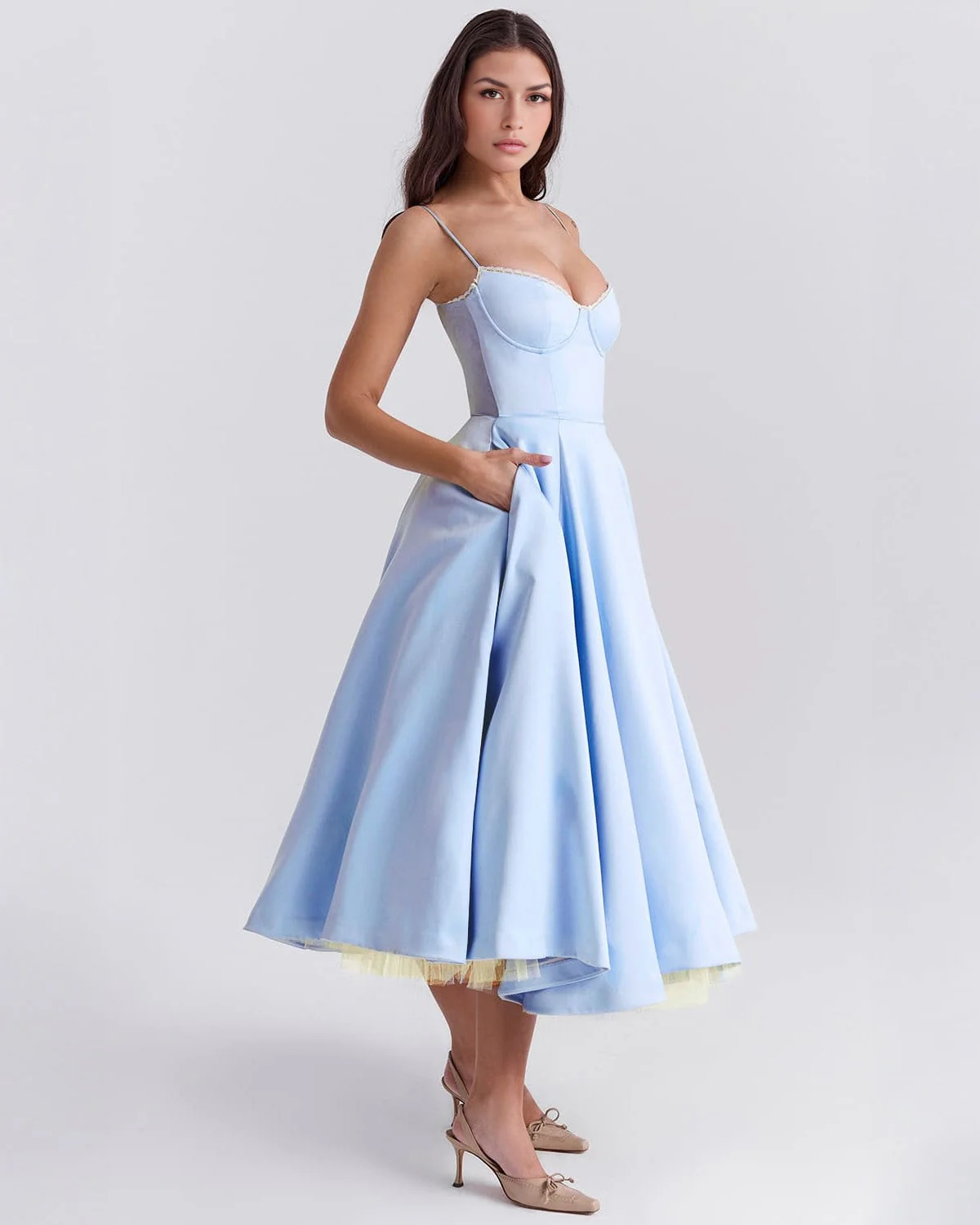 Paula | Duchesse-Satin Midikleid Mit Corsage - Image 13