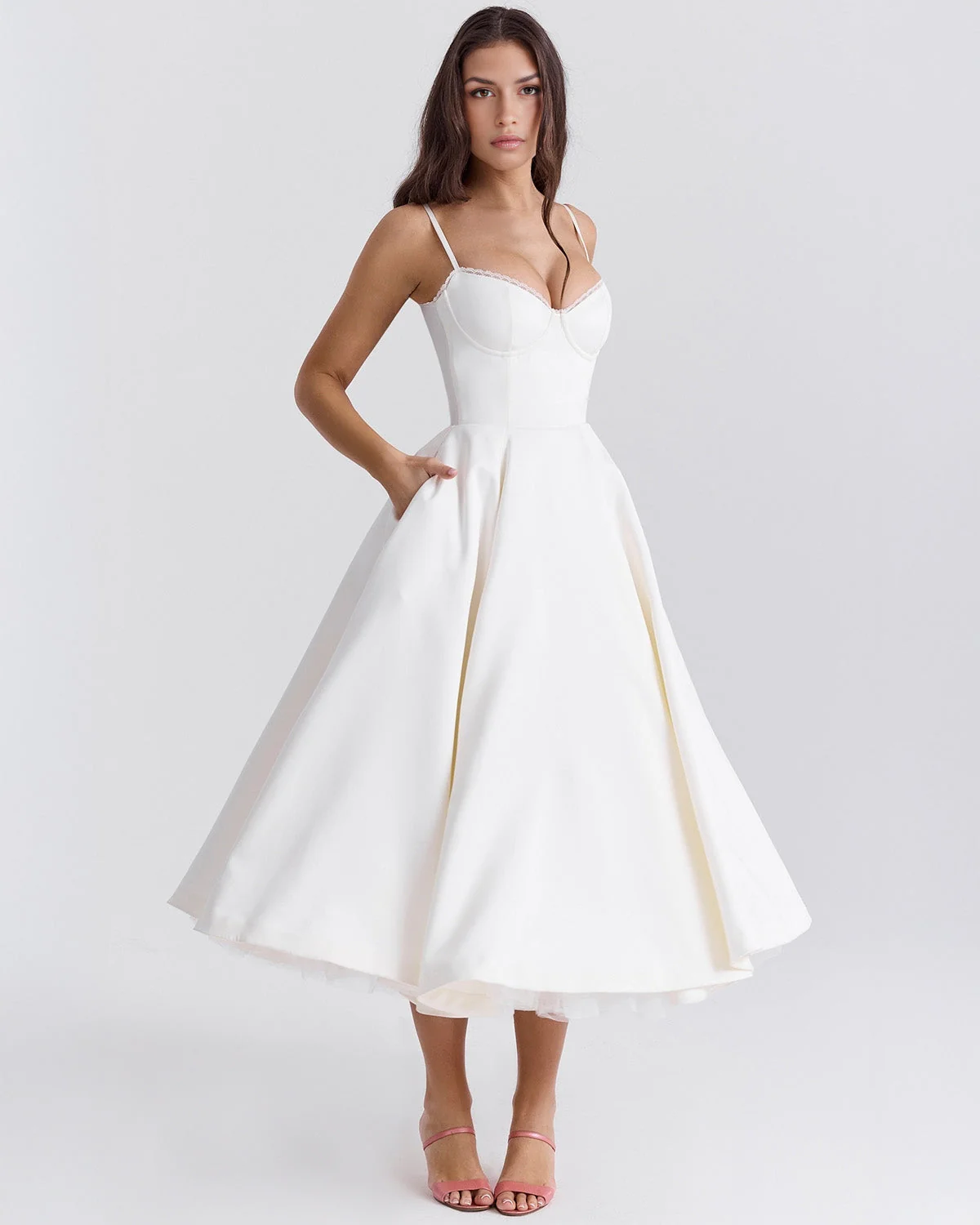 Paula | Duchesse-Satin Midikleid Mit Corsage - Image 15
