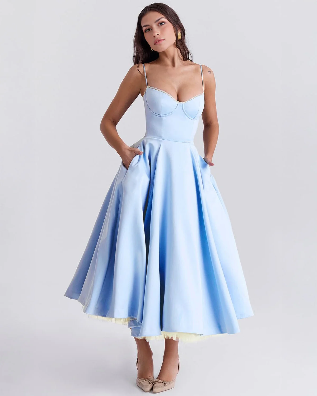 Paula | Duchesse-Satin Midikleid Mit Corsage - Image 16