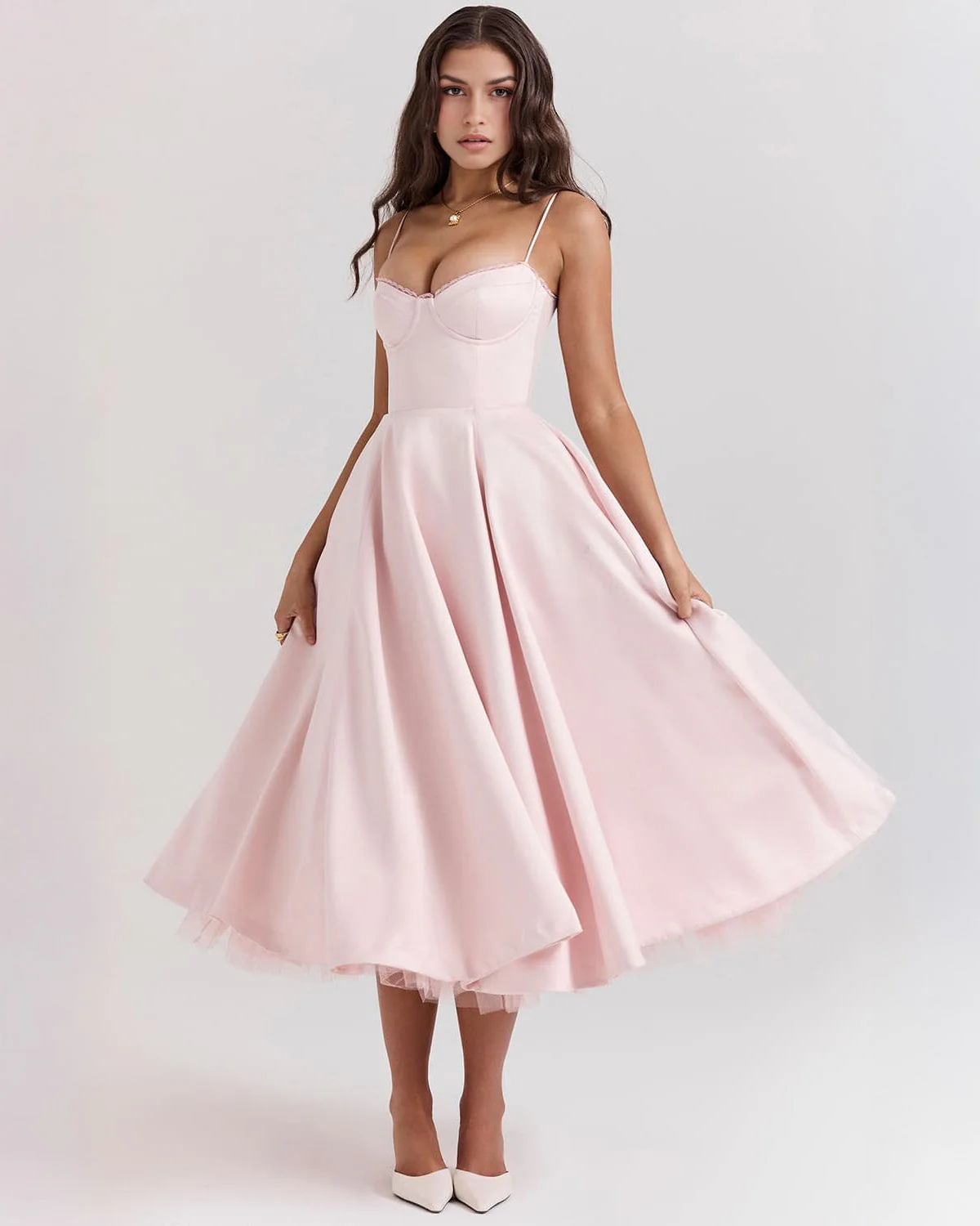 Paula | Duchesse-Satin Midikleid Mit Corsage - Image 17