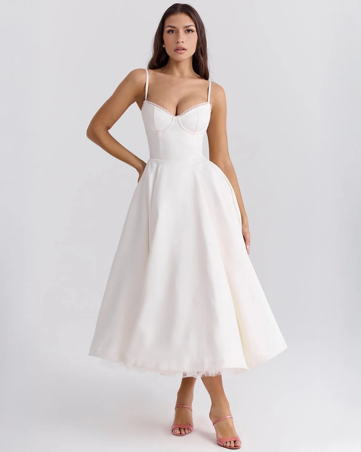 Paula | Duchesse-Satin Midikleid Mit Corsage - Image 19