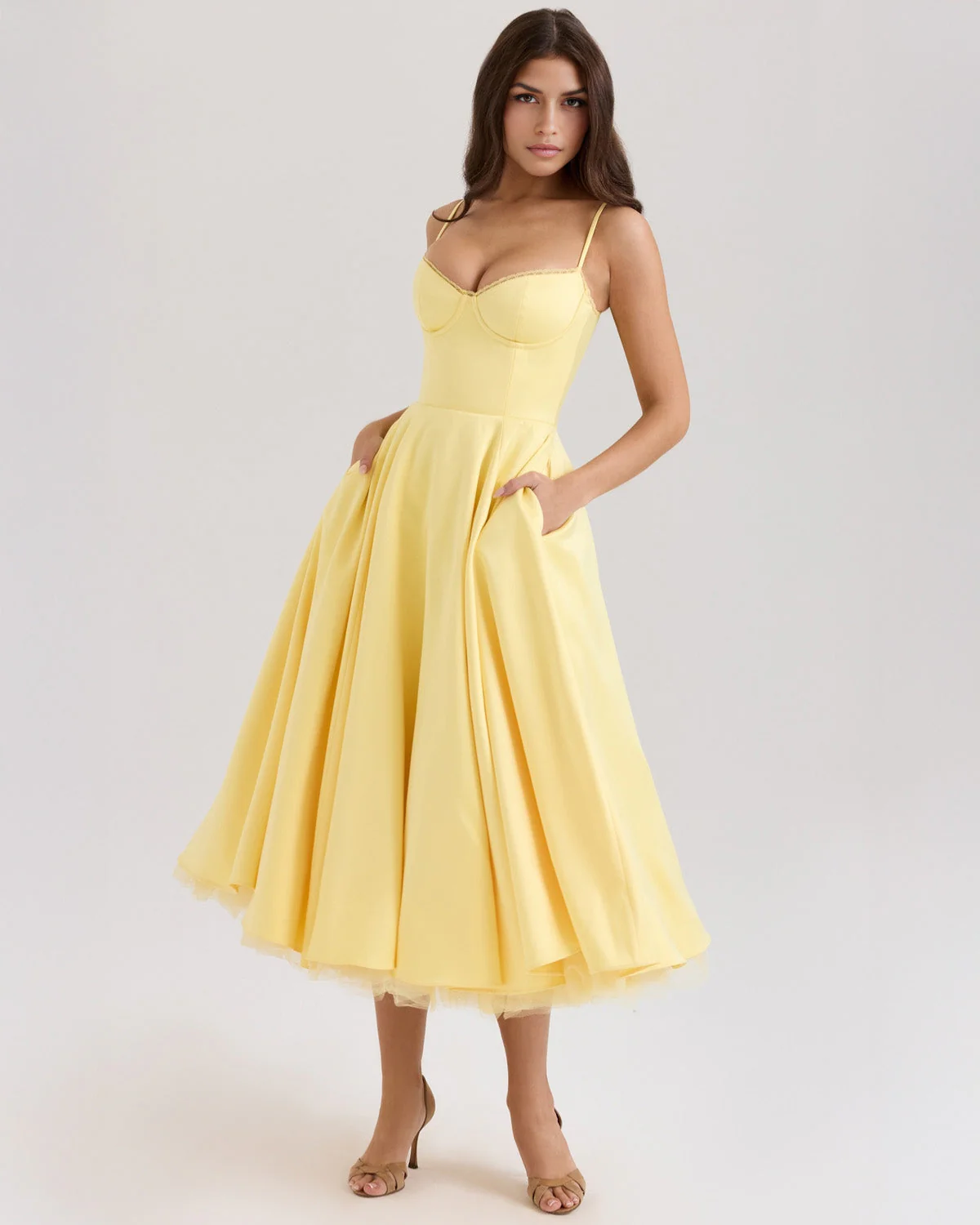 Paula | Duchesse-Satin Midikleid Mit Corsage - Image 20