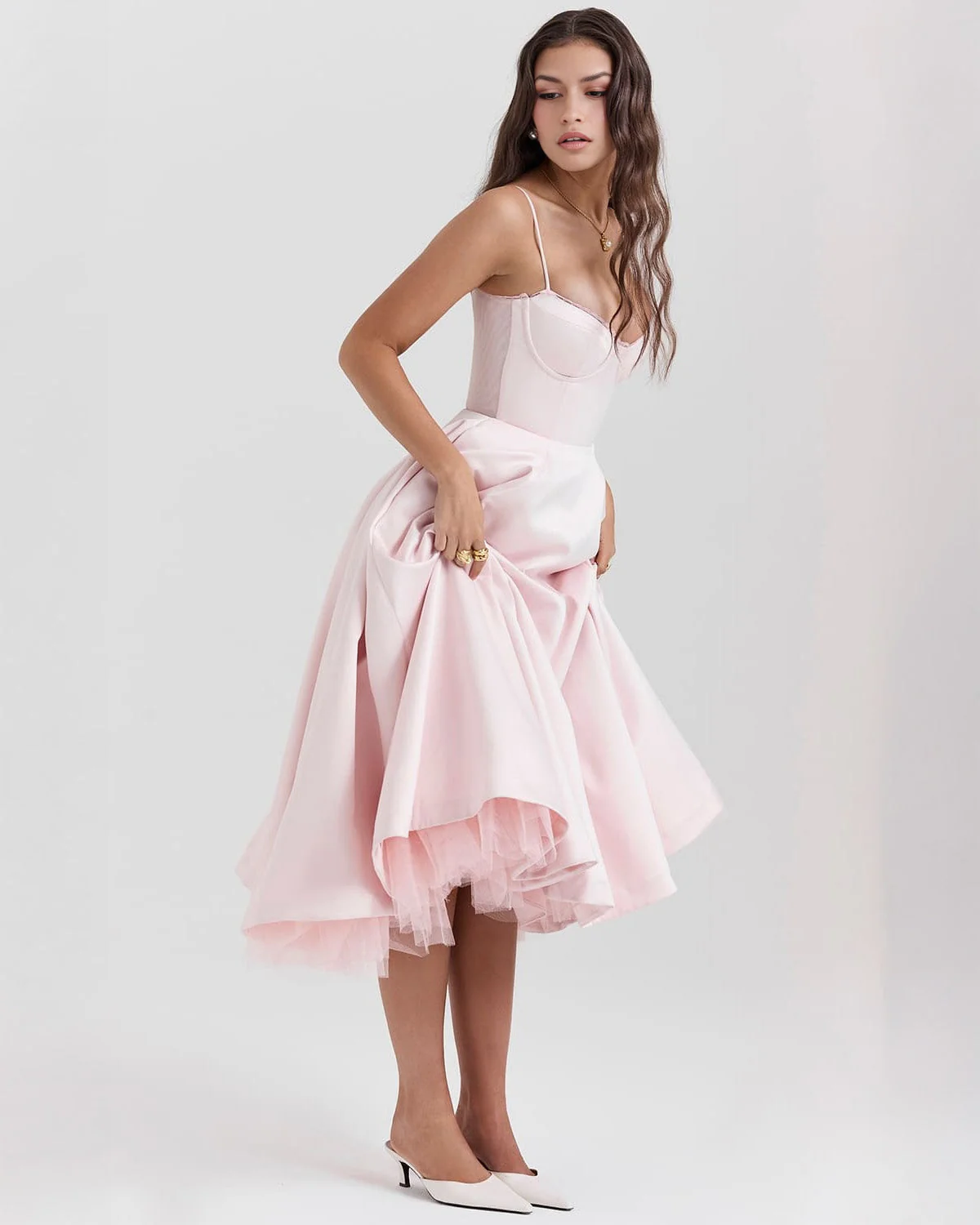 Paula | Duchesse-Satin Midikleid Mit Corsage - Image 7