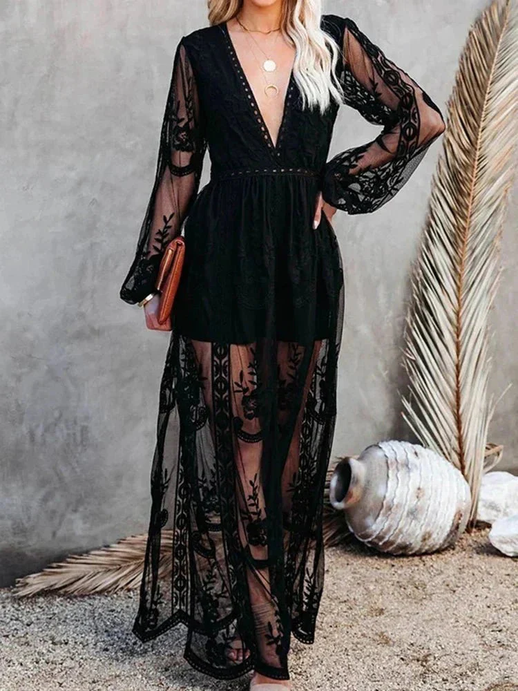 Paula | Elegantes und fließendes Maxikleid aus Boho-Spitze für Frauen - Image 3