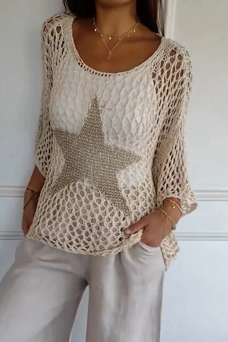 Paula - Gehäkeltes Shirt mit goldverziertem Sternmotiv - Image 2