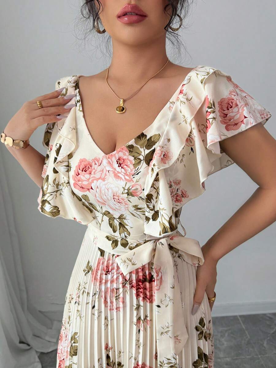 Paulina – V-Ausschnitt Damenkleid Mit Blumenprint Und Volant - Image 2