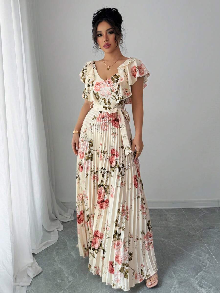 Paulina – V-Ausschnitt Damenkleid Mit Blumenprint Und Volant - Image 4