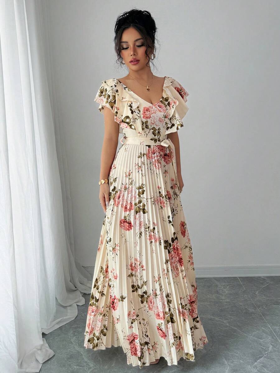Paulina – V-Ausschnitt Damenkleid Mit Blumenprint Und Volant - Image 5