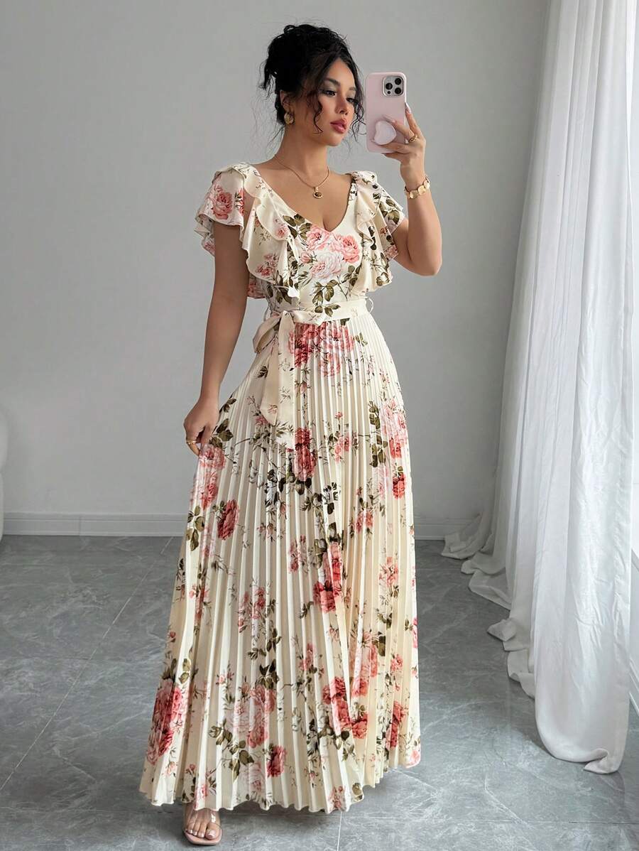 Paulina – V-Ausschnitt Damenkleid Mit Blumenprint Und Volant - Image 6