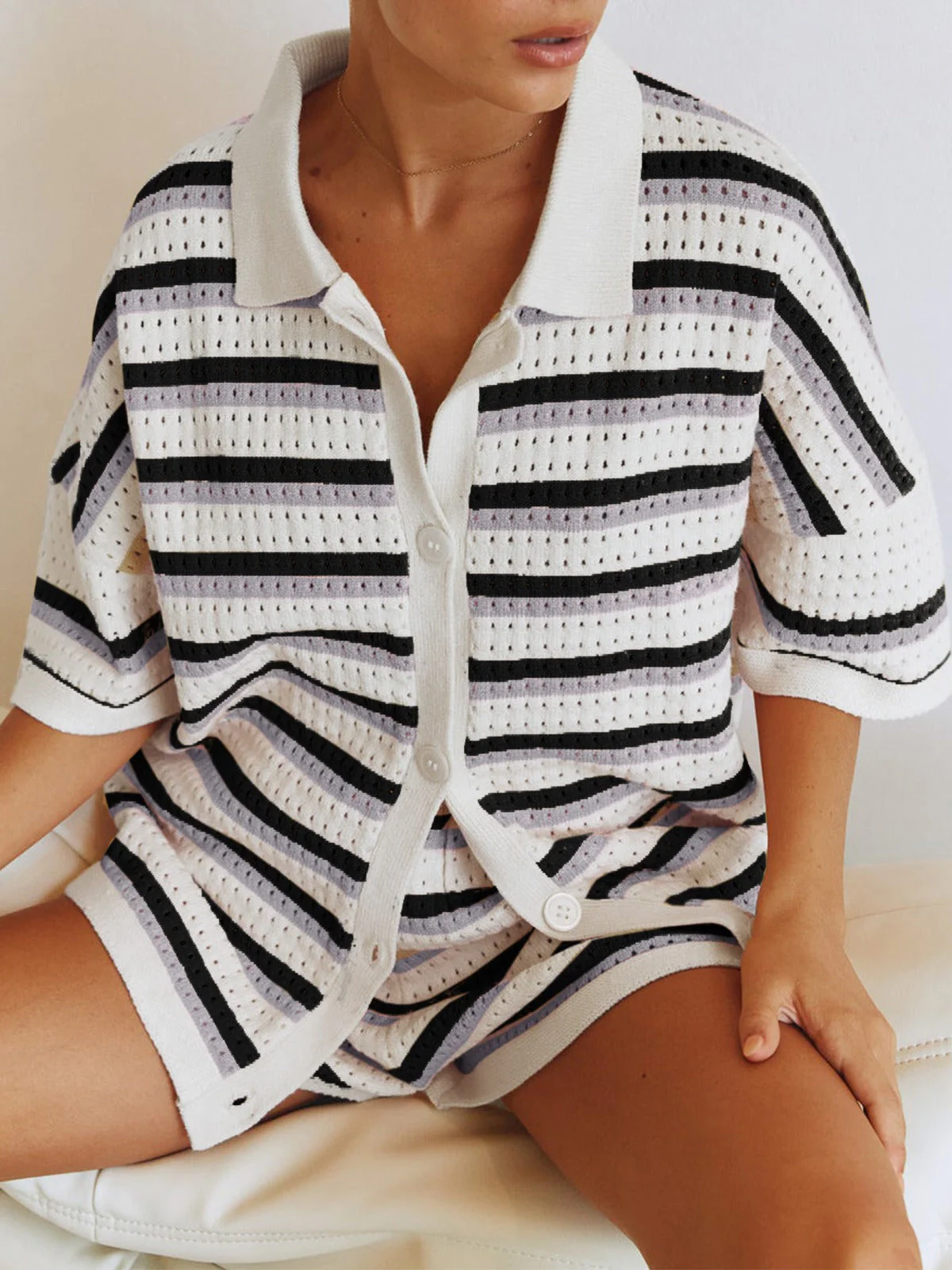 Pauline | Zweiteiliges Strick-Set mit Hemd & Shorts - Image 8