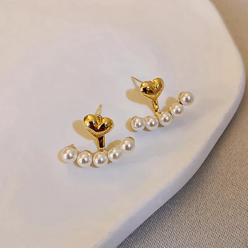 Perlenherzen-Ohrringe in Gold - Image 4