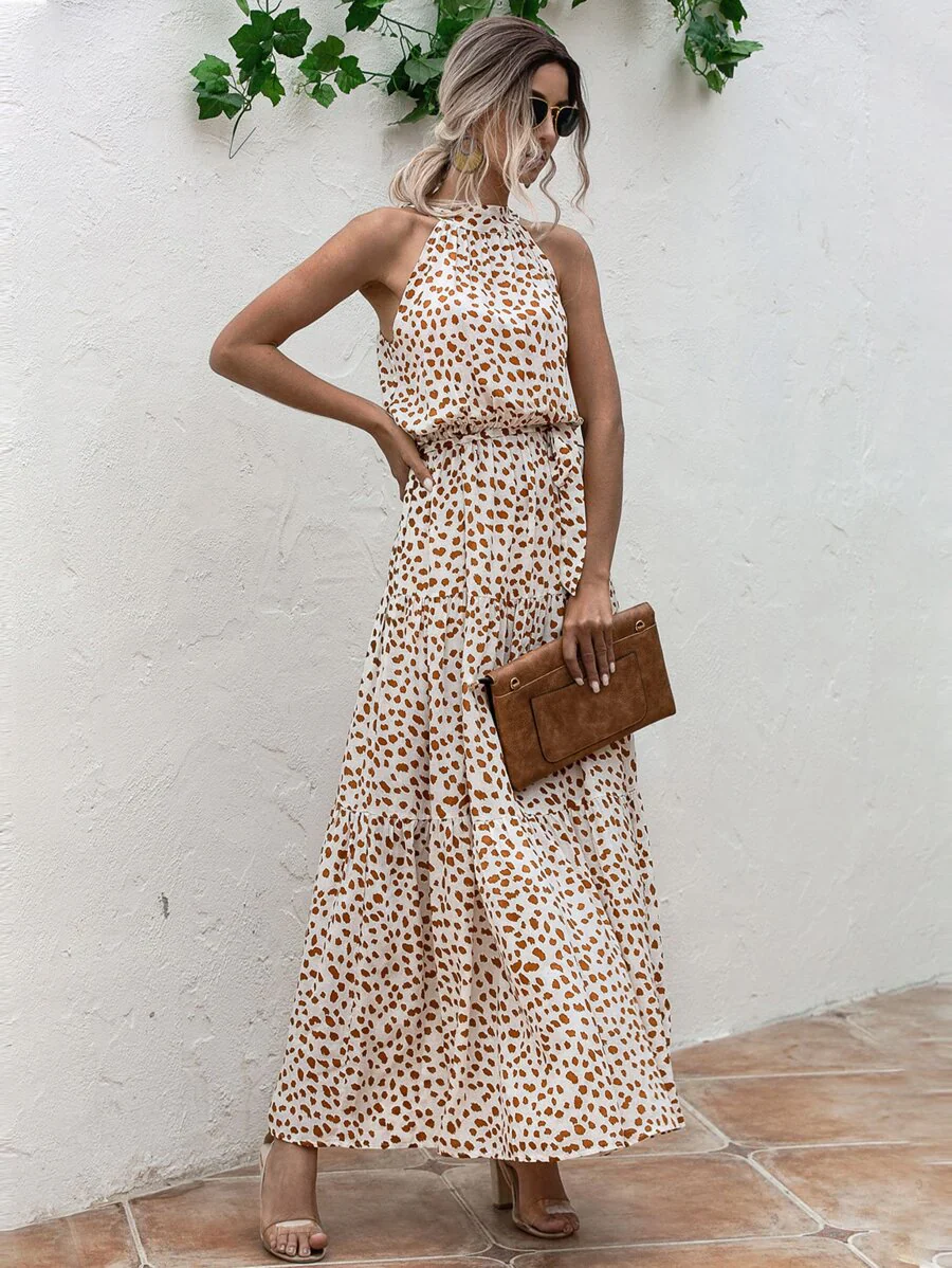 Petra – Maxikleid Damen Mit Muster Gürtel Und Trägerhals - Image 2