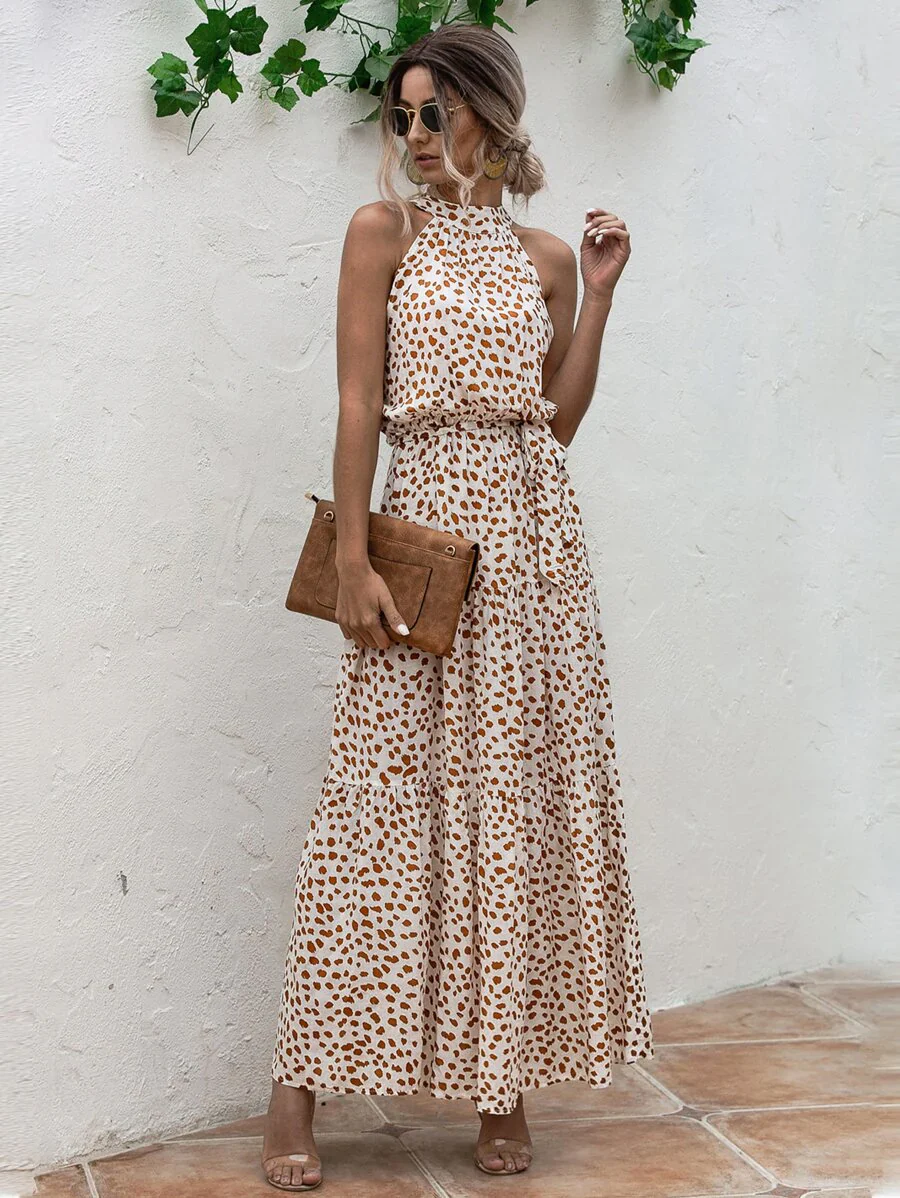 Petra – Maxikleid Damen Mit Muster Gürtel Und Trägerhals - Image 4