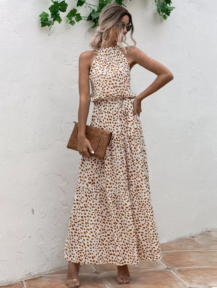 Petra – Maxikleid Damen Mit Muster Gürtel Und Trägerhals - Image 5