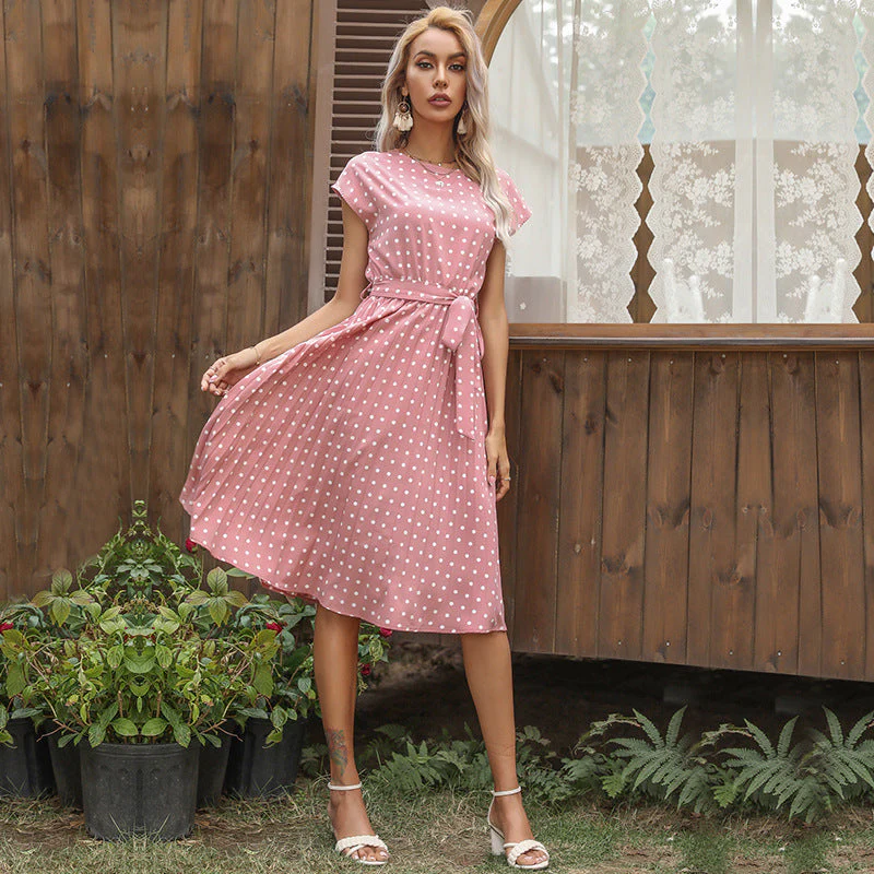 Petronella – Elegantes Polka Dot Midi-Kleid mit kurzem Ärmel für Damen - Image 4