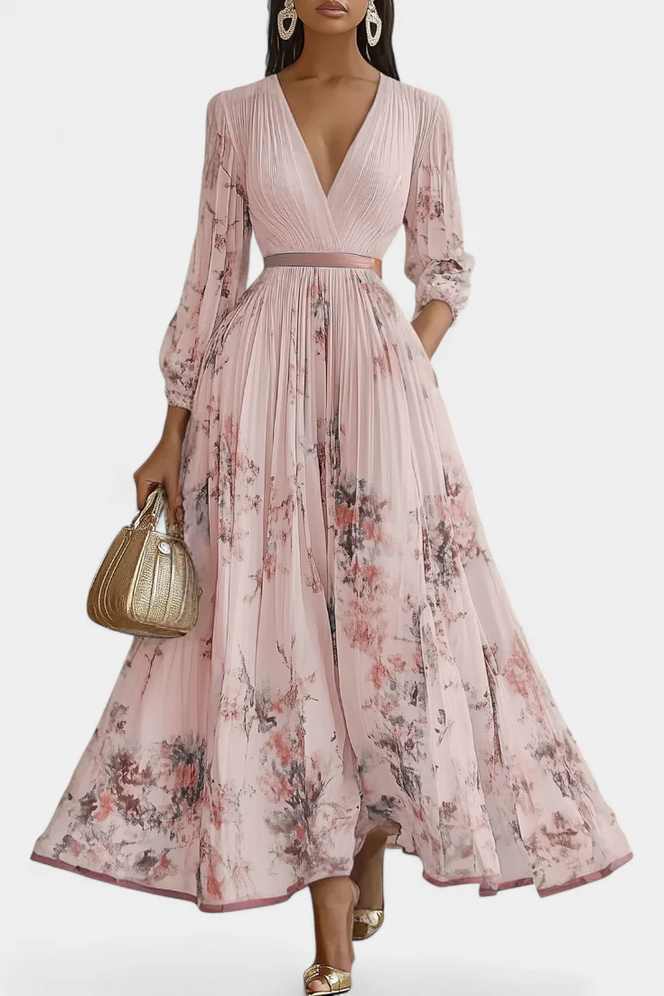 Phaedra Langes Plissiertes Chiffonkleid mit Puffärmeln - Image 2