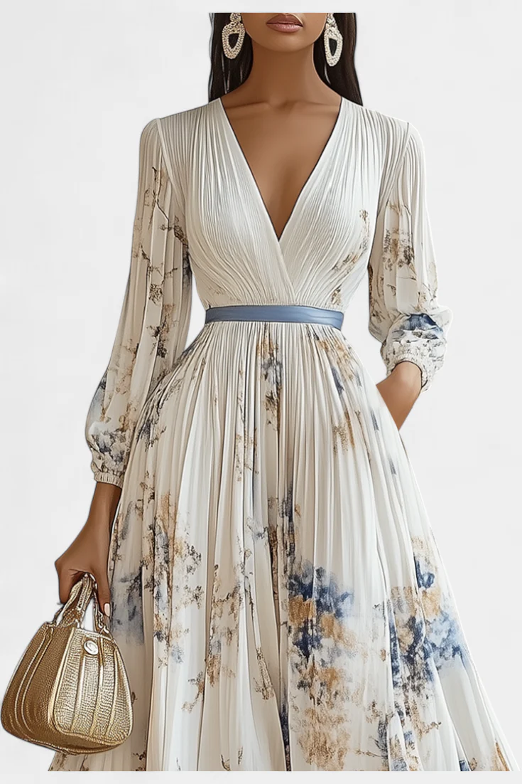 Phaedra Langes Plissiertes Chiffonkleid mit Puffärmeln - Image 3