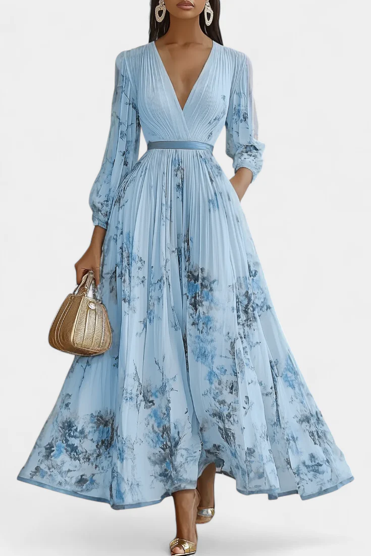 Phaedra Langes Plissiertes Chiffonkleid mit Puffärmeln - Image 4