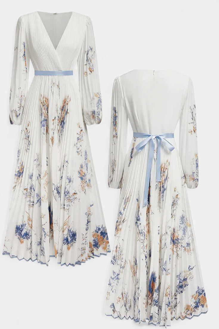 Phaedra Langes Plissiertes Chiffonkleid mit Puffärmeln - Image 6