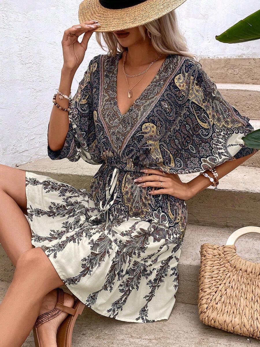 Philippa – Paisley Kleid Damen Fledermausärmel Quasten Urlaub - Image 2
