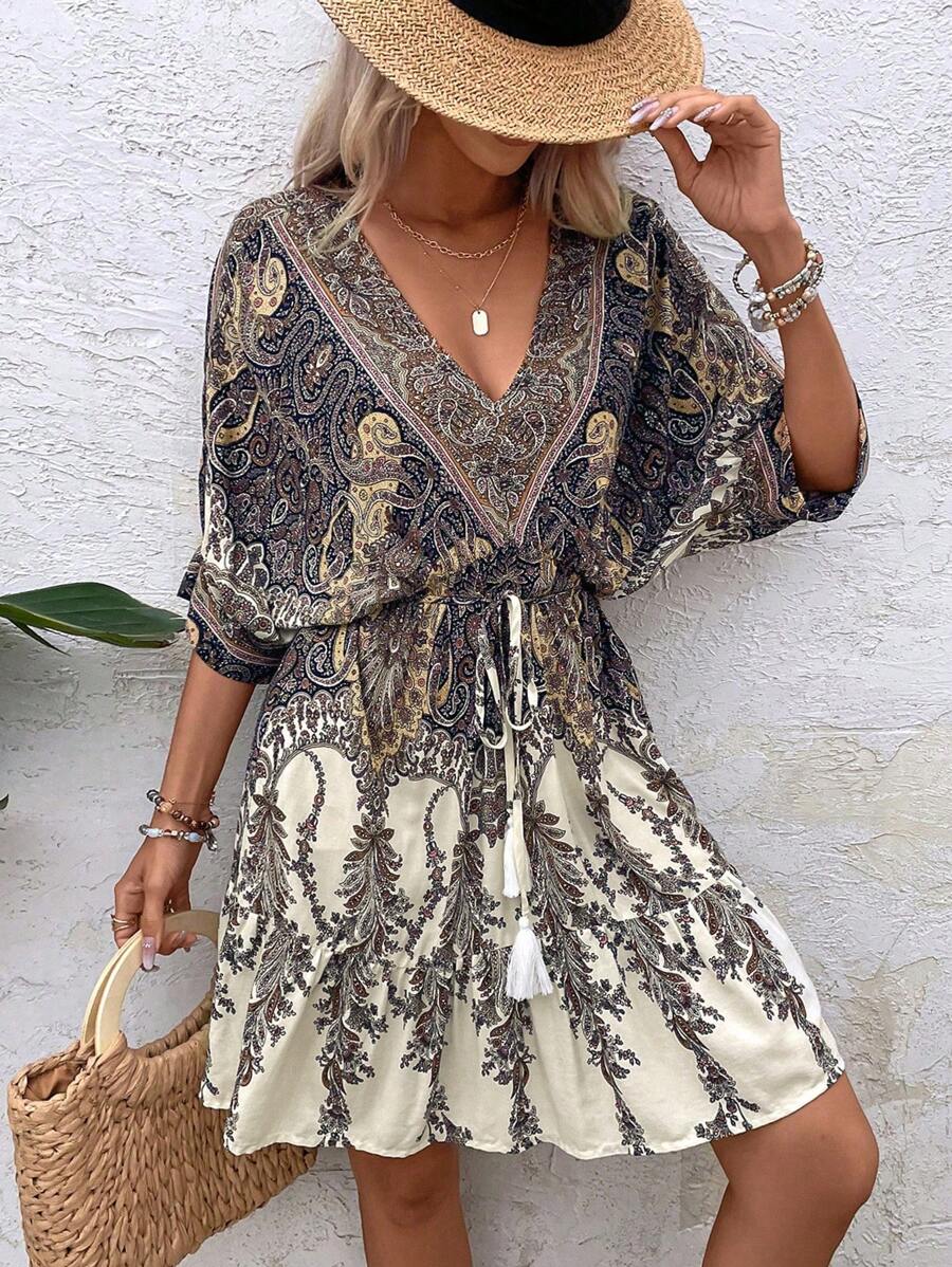 Philippa – Paisley Kleid Damen Fledermausärmel Quasten Urlaub - Image 6
