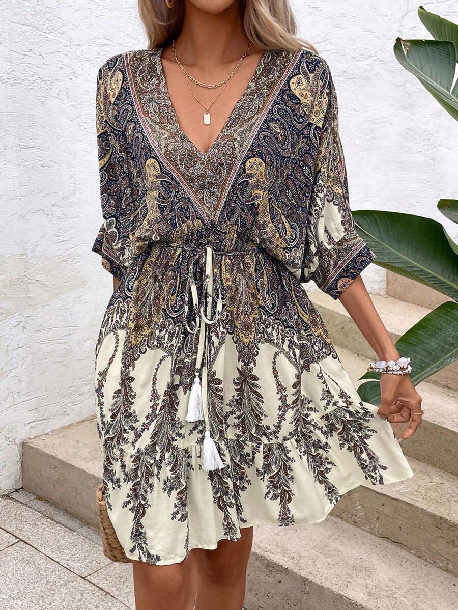 Philippa – Paisley Kleid Damen Fledermausärmel Quasten Urlaub - Image 7