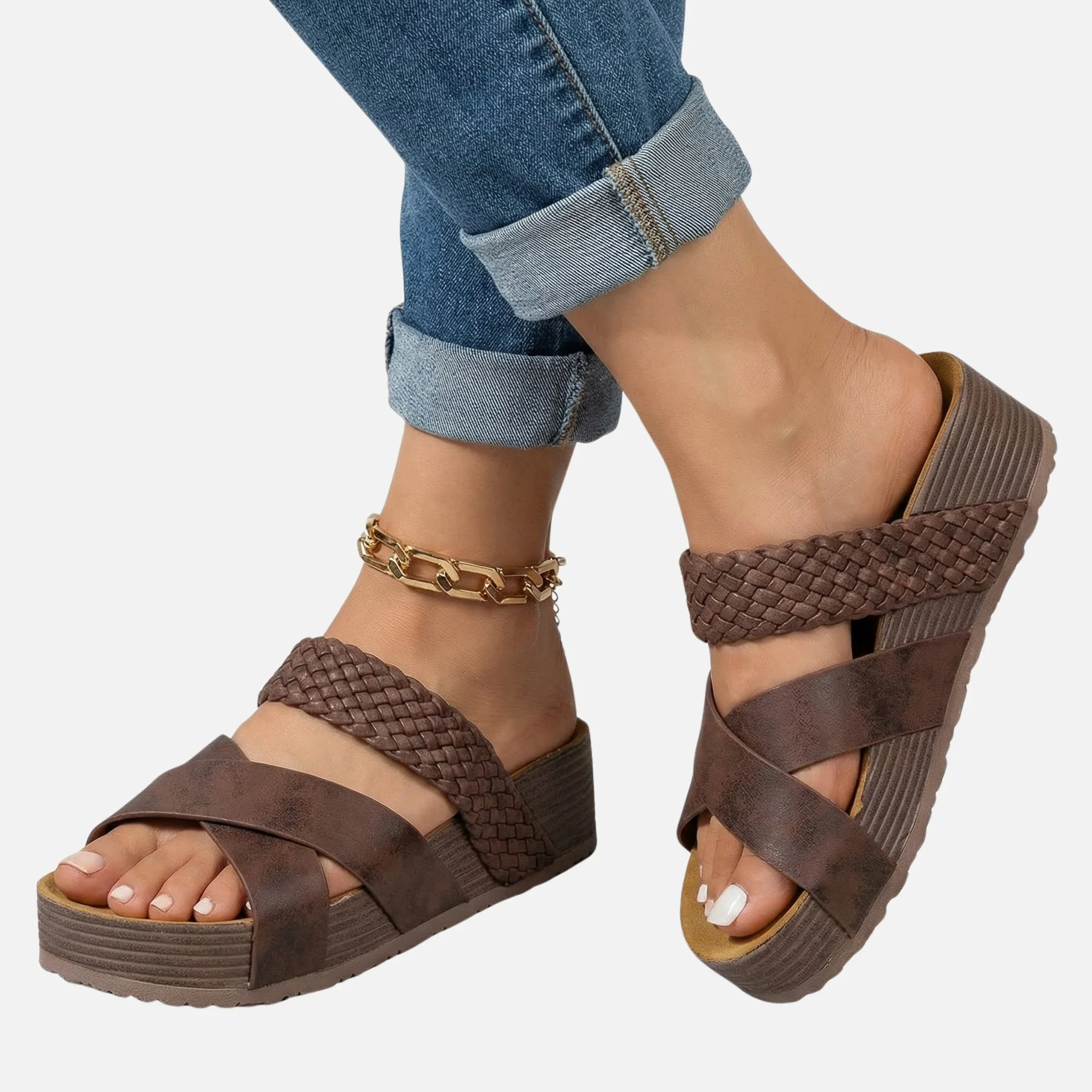 Olivia | Damen Plateau-Sandalen Geflochtene Riemen – Geflochten Plateau Sommer - Image 3