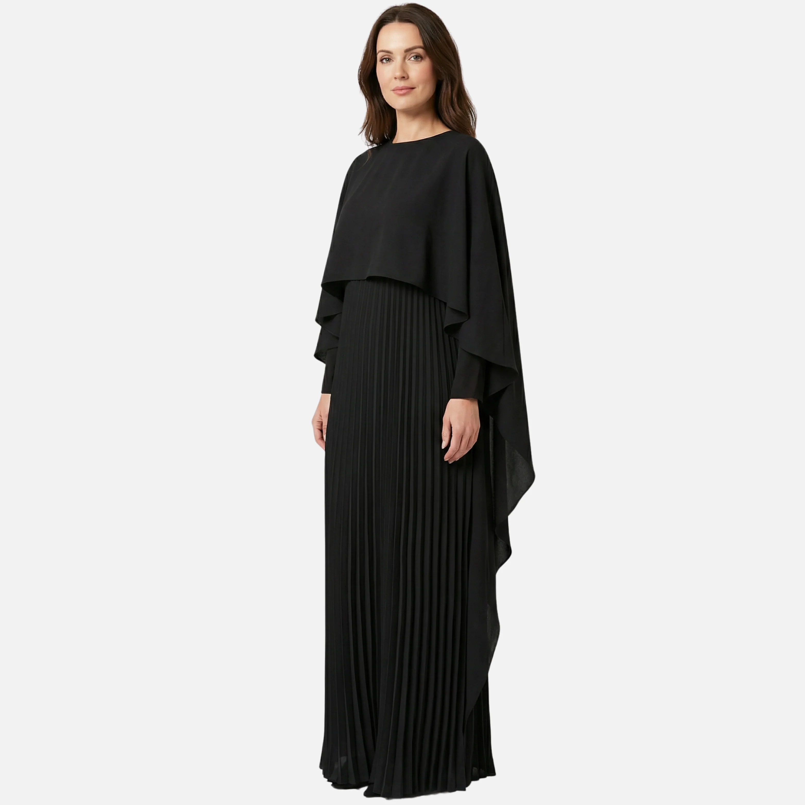 Gudrun | Damen Plissee Chiffon Maxikleid Cape-Overlay Weite Passform – Cape Maxi - Image 2