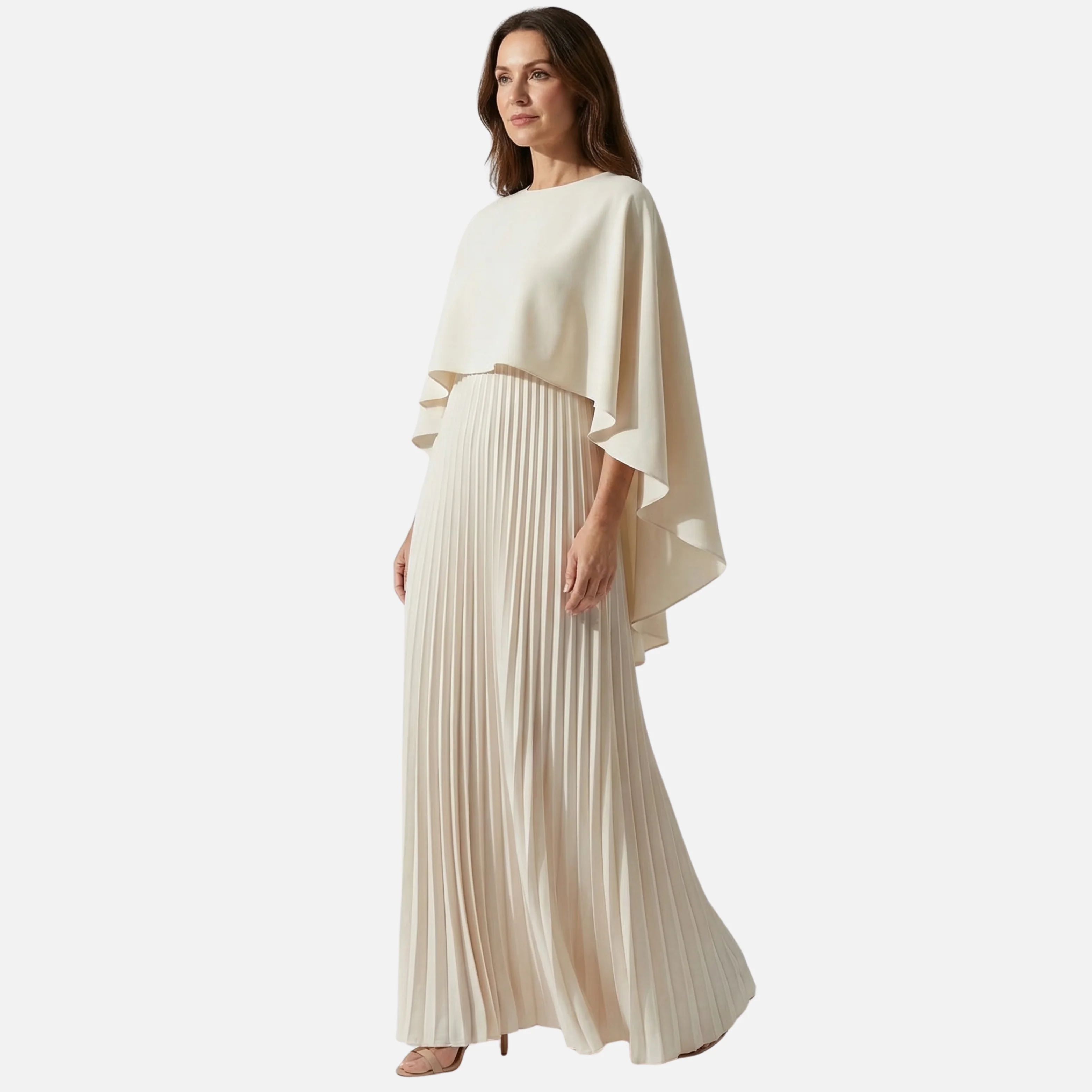 Gudrun | Damen Plissee Chiffon Maxikleid Cape-Overlay Weite Passform – Cape Maxi - Image 3