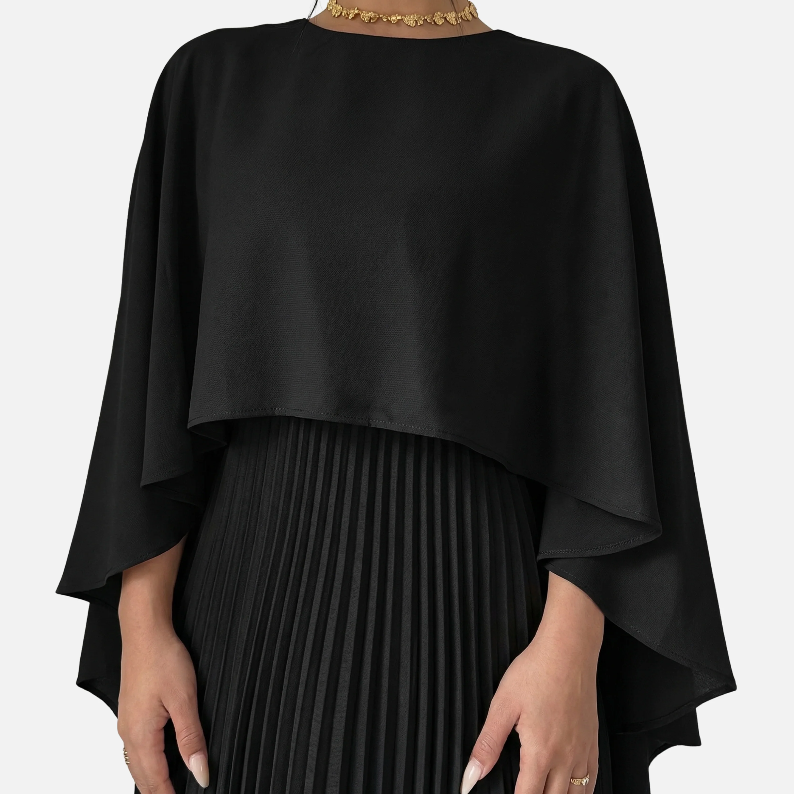 Gudrun | Damen Plissee Chiffon Maxikleid Cape-Overlay Weite Passform – Cape Maxi - Image 5