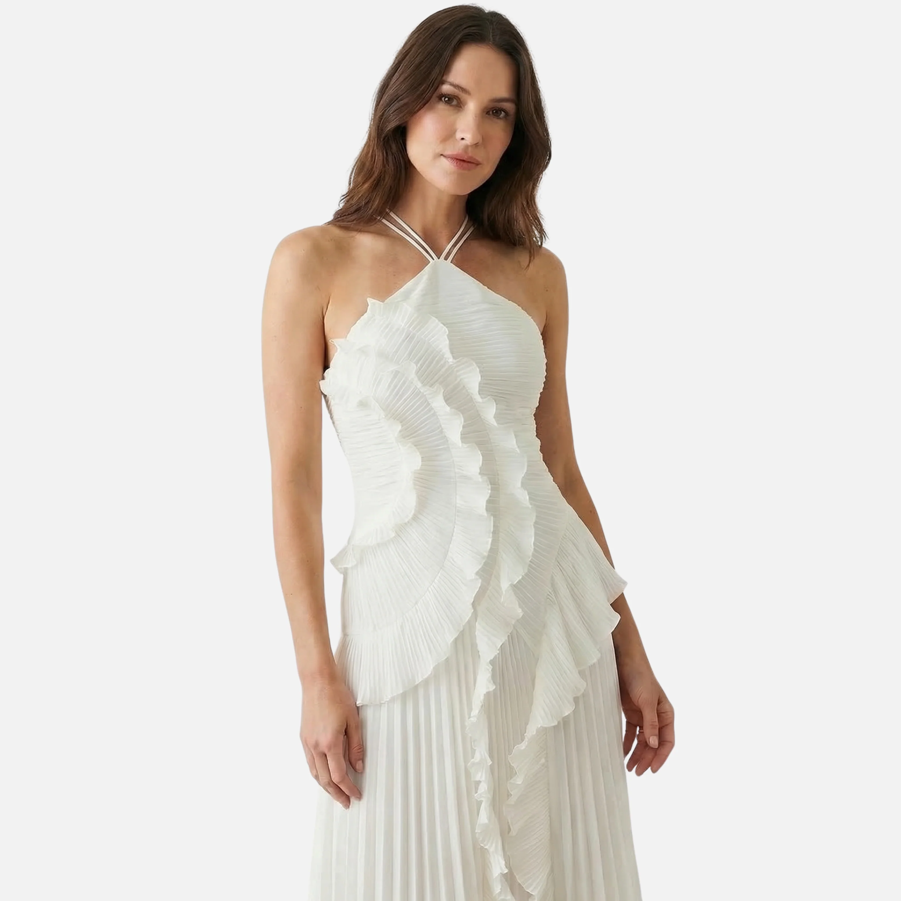 Frauke | Damen Plissee Chiffon Maxikleid Neckholder Rüschen – Plissee Maxi Rüschen - Image 3