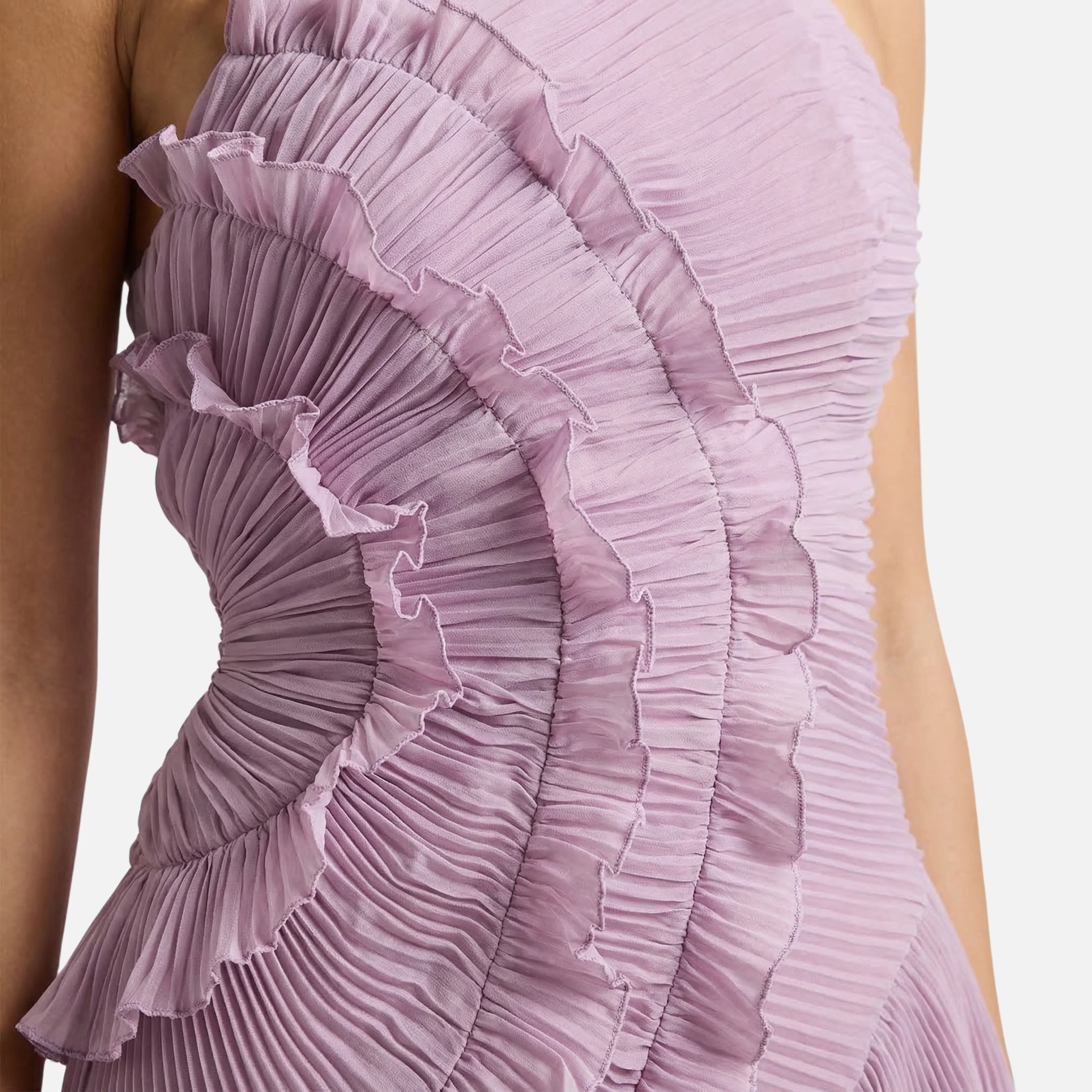 Frauke | Damen Plissee Chiffon Maxikleid Neckholder Rüschen – Plissee Maxi Rüschen - Image 5