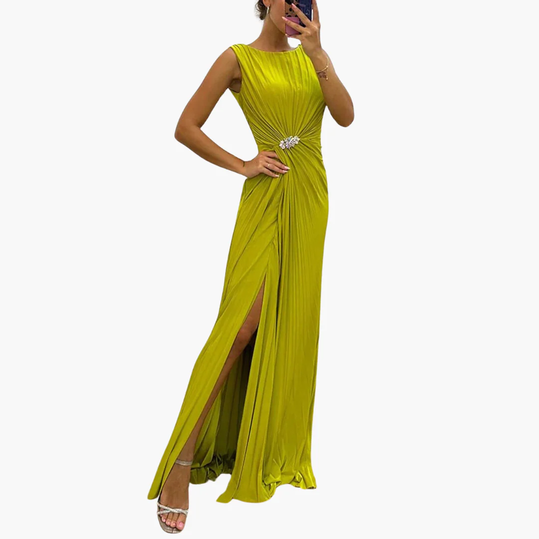 Plissee Maxikleid mit Schlitz - Elegantes Damen Abendkleid - Image 2