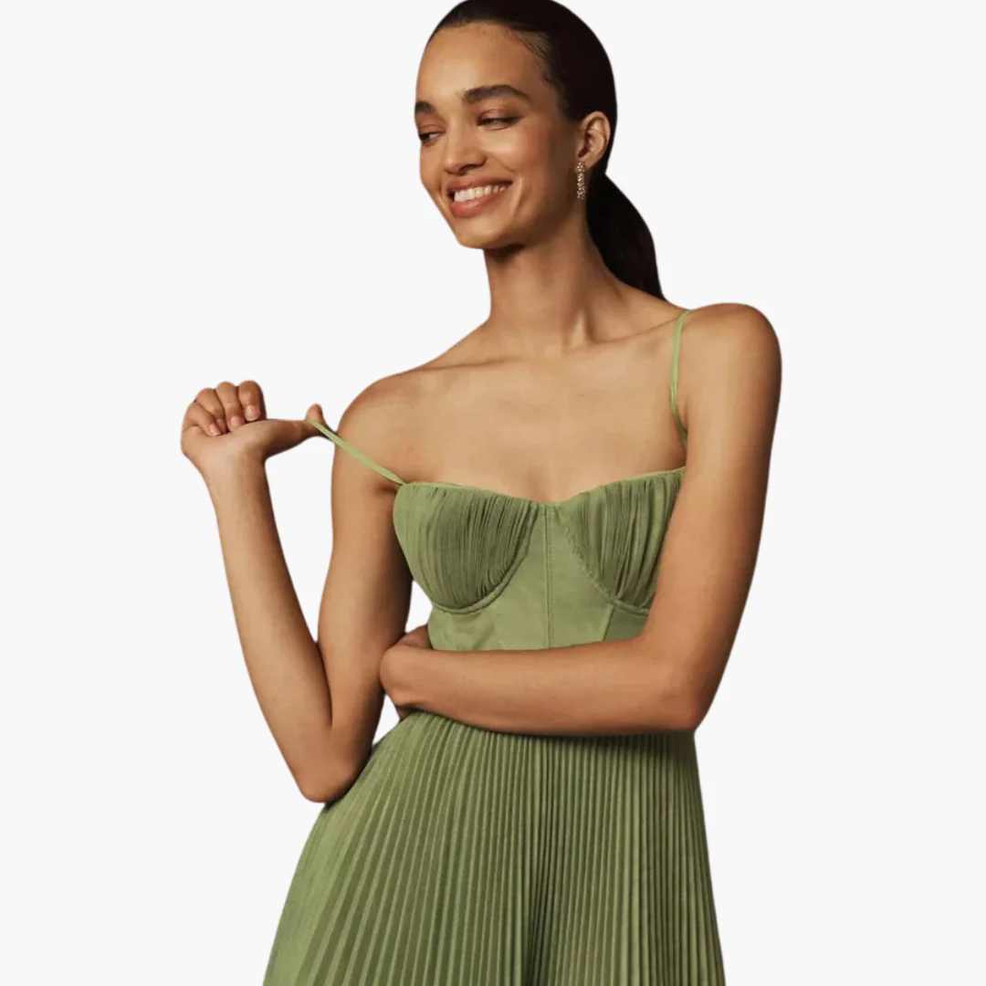 Plissiertes Midikleid für Damen - Bustier & Spaghettiträger - Image 2