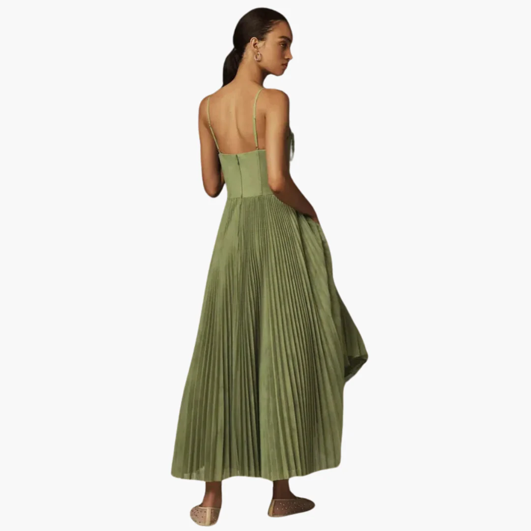 Plissiertes Midikleid für Damen - Bustier & Spaghettiträger - Image 3