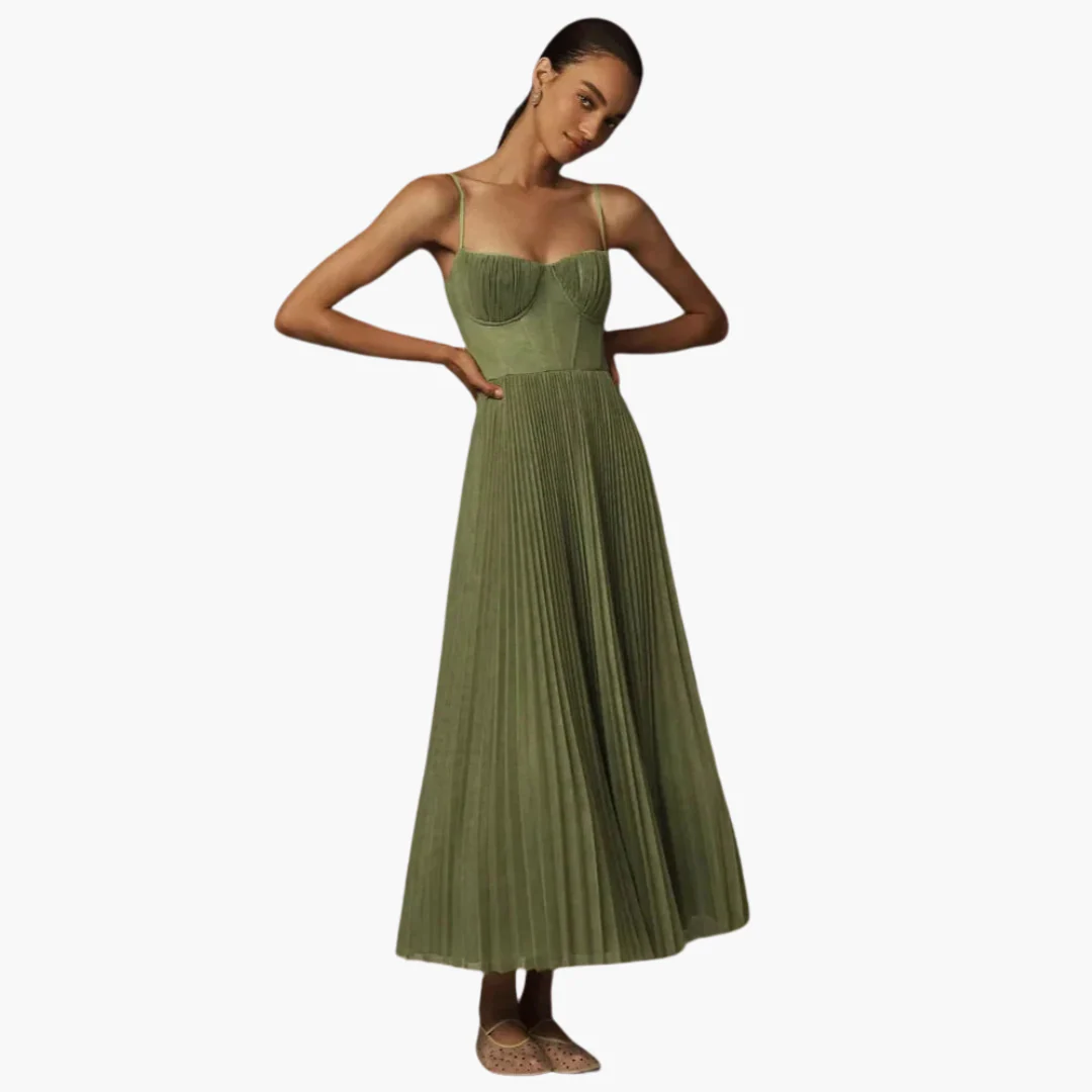 Plissiertes Midikleid für Damen - Bustier & Spaghettiträger - Image 4
