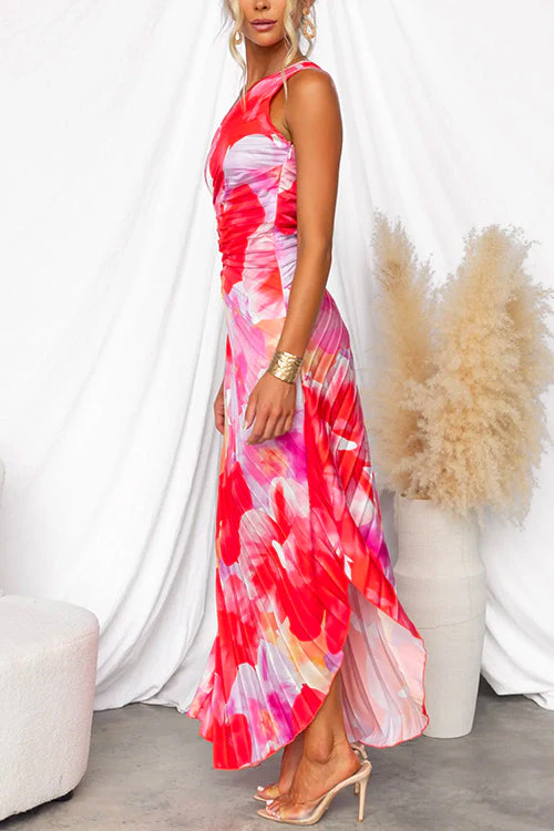 Plissiertes One-Shoulder-Kleid mit floralem Muster – Elegant & Feminin - Image 2