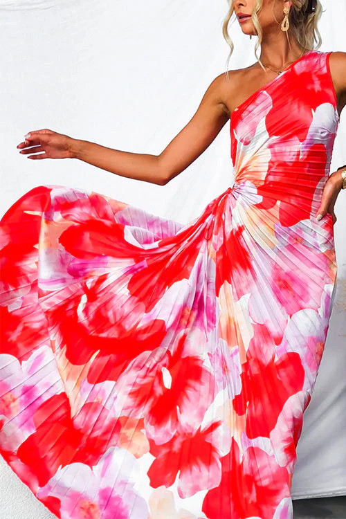 Plissiertes One-Shoulder-Kleid mit floralem Muster – Elegant & Feminin - Image 3