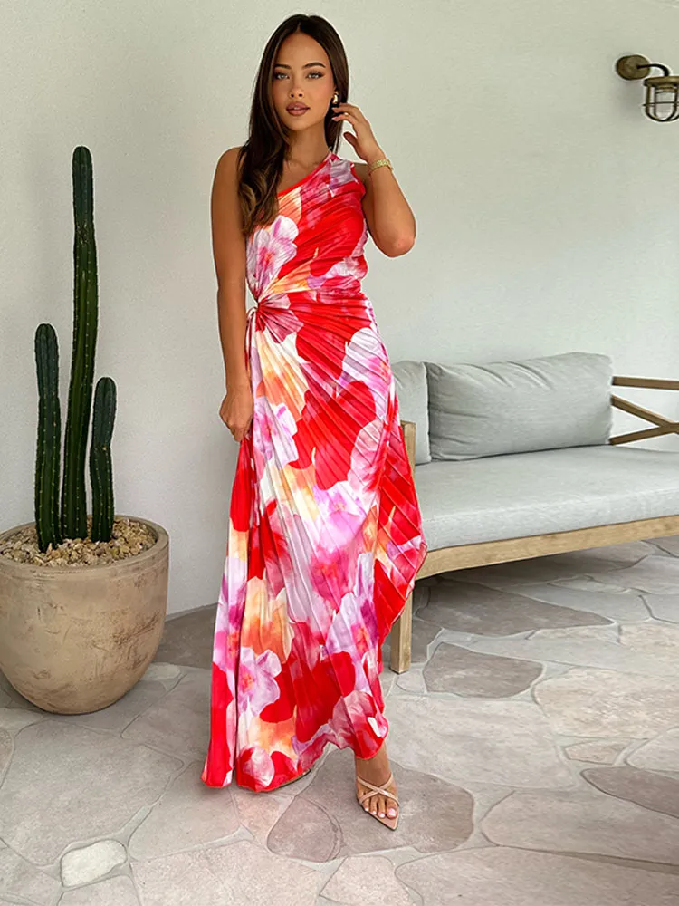 Plissiertes One-Shoulder-Kleid mit floralem Muster – Elegant & Feminin - Image 5