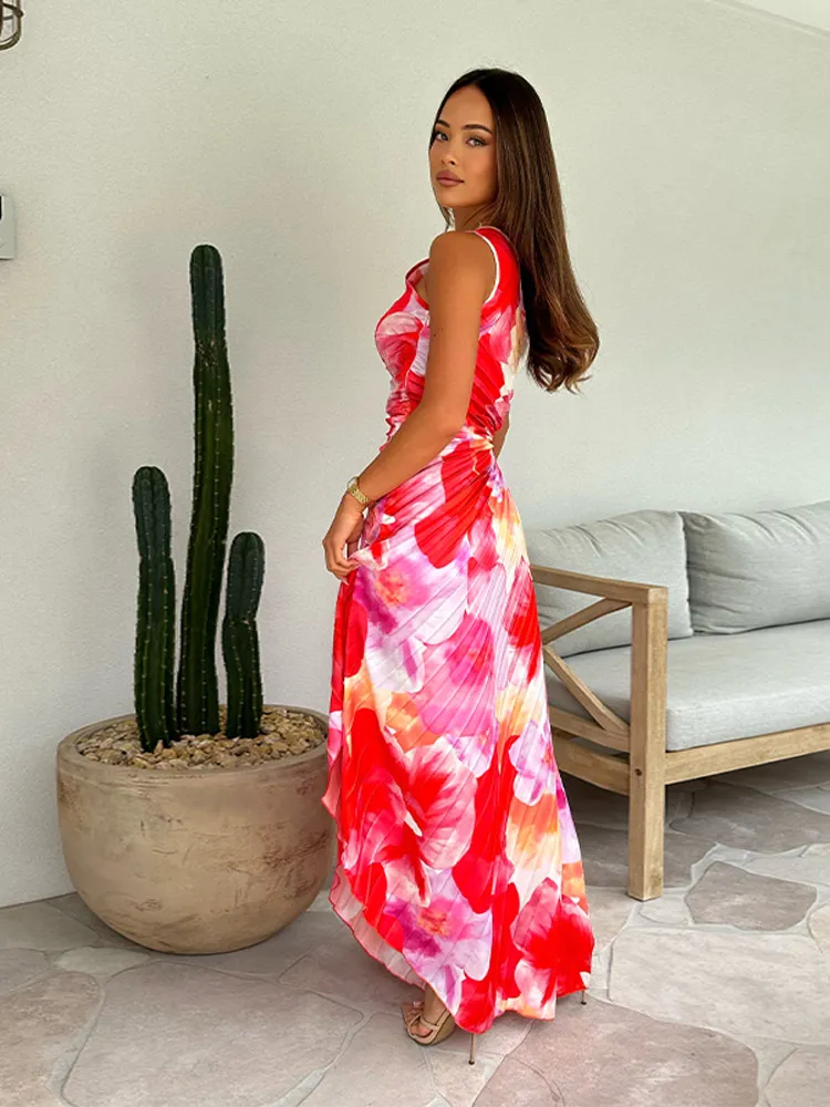 Plissiertes One-Shoulder-Kleid mit floralem Muster – Elegant & Feminin - Image 6