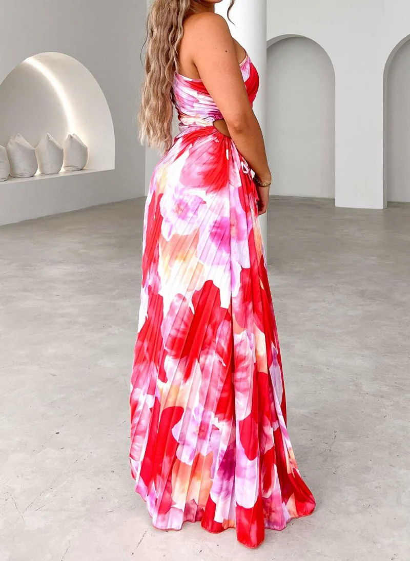 Plissiertes One-Shoulder-Kleid mit floralem Muster – Elegant & Feminin - Image 8