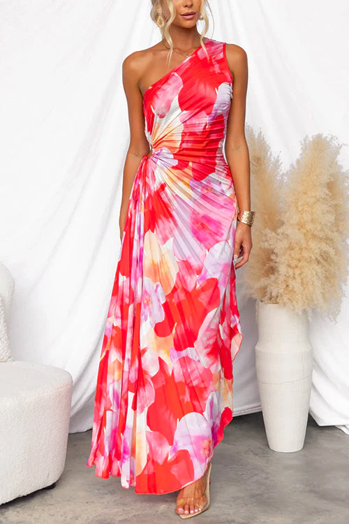 Plissiertes One-Shoulder-Kleid mit floralem Muster – Elegant & Feminin - Image 9