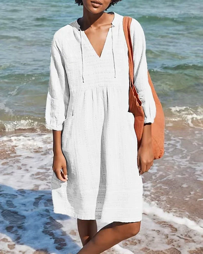 Plony – Leichtes Strandkleid aus strukturierter Baumwolle mit V-Ausschnitt - Image 3
