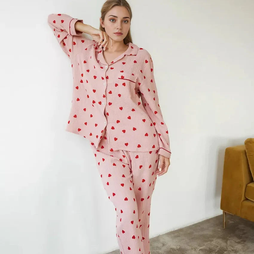 Pyjama-Set mit Herzmotiven für Damen - Image 3